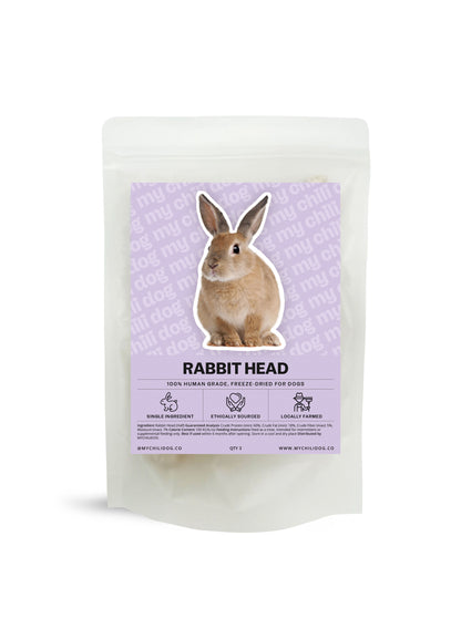 A package of freeze dried rabbit head