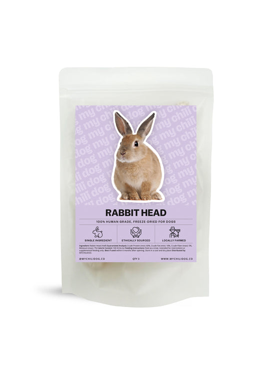 A package of freeze dried rabbit head